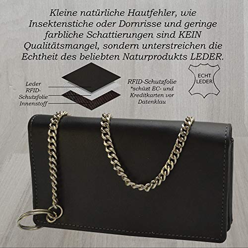 flevado Wild Büffel Leder Geldbörse Scull Totenkopf Biker Wildleder Brieftasche mit Kette (Schwarz) von flevado