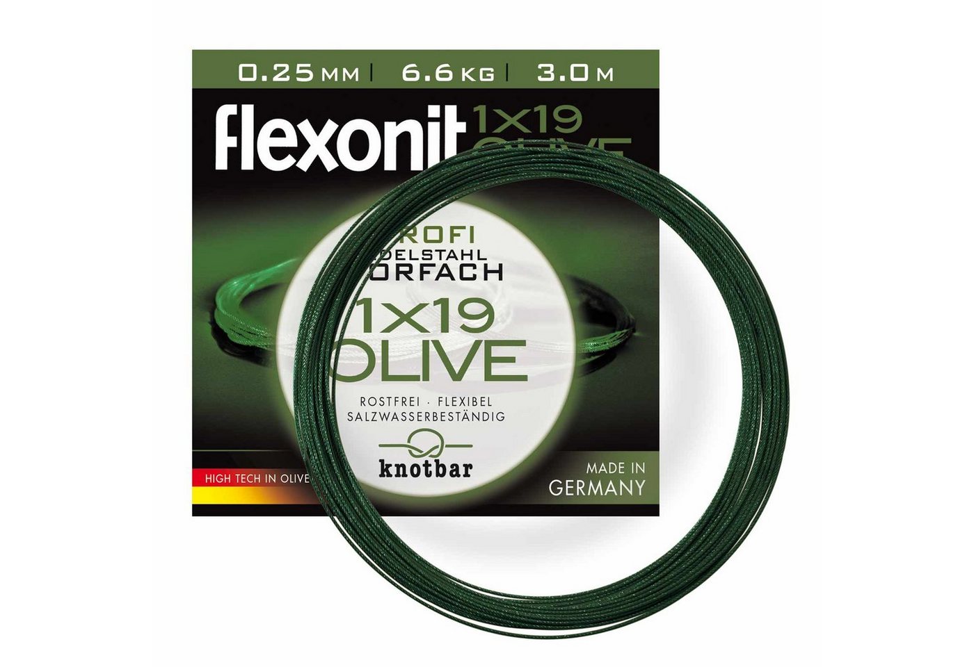 flexonit Vorfachschnur, 3 m Länge, flexonit Olive 1x19 Meterware 0,25 mm Länge 3m Stahlvorfach Raubfischvorfach flexonit Vorfachschnur, 3 m Länge, flexonit Olive 1x19 Meterware 0,25 mm Länge 3m Stahlvorfach Raubfischvorfach von flexonit