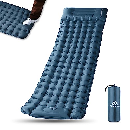 flintronic Camping Isomatte Selbstaufblasend mit Fußpresse Pumpe, 10CM Thick Wasserdicht Isomatte mit Kopfkissen, Outdoor Aufblasbare Luftmatratze, Faltbar Schlafmatte für Outdoor, Camping, Dunkelblau von flintronic