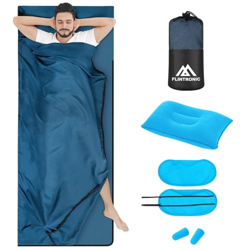 Flintronic Hüttenschlafsack, 2in1 Hüttenschlafsack aus Mikrofaser, Dünner Komfort Reiseschlafsack, Schlafsack mit Reißverschluss, Ideal für Backpacking, Hostels und Berghütten, Blau Flintronic Hüttenschlafsack, 2in1 Hüttenschlafsack aus Mikrofaser, Dünner Komfort Reiseschlafsack, Schlafsack mit Reißverschluss, Ideal für Backpacking, Hostels und Berghütten, Blau von flintronic