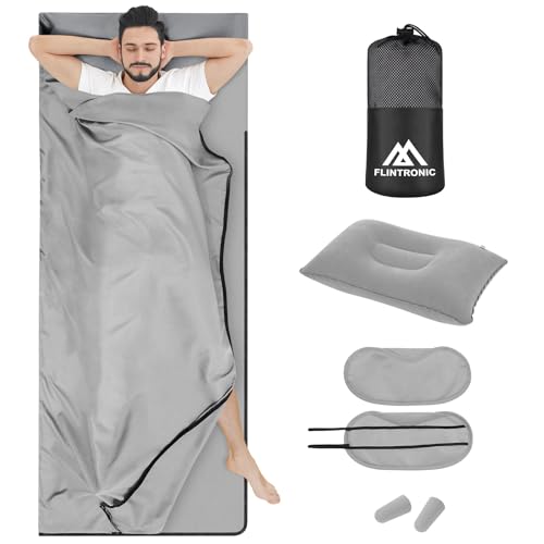 Flintronic Hüttenschlafsack, 2 in1 Hüttenschlafsack aus Mikrofaser, Dünner Komfort Reiseschlafsack, Schlafsack mit Reißverschluss, Ideal für Backpacking, Hostels und Berghütten, Glau Flintronic Hüttenschlafsack, 2 in1 Hüttenschlafsack aus Mikrofaser, Dünner Komfort Reiseschlafsack, Schlafsack mit Reißverschluss, Ideal für Backpacking, Hostels und Berghütten, Glau von flintronic