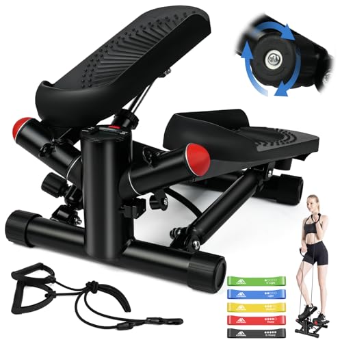 Flintronic Mini Stepper für Zuhause, Swing Stepper 150kg mit Power Ropes, Up-Down Stepper mit LCD Display, Stepper Hometrainer für Anfänger & Fitness Trainingsgerät - mit Widerstandsbändern von flintronic