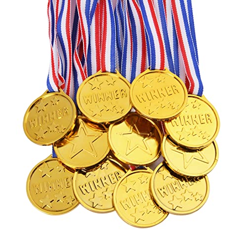 flintronic 12 Stücke Gewinner Medaillen，Kunststoff Medaillen Gold Kinder für Sport, Wettbewerbe Auszeichnungen，Party，Preisen Awards von flintronic
