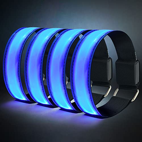 flintronic LED Armband, 4 Stück Reflective LED Leuchtarmband, Led Armbänder Leuchtband, Sicherheits Licht, Unisex für Nachtlauf, Joggen und Outdoor Sports, Blau von flintronic