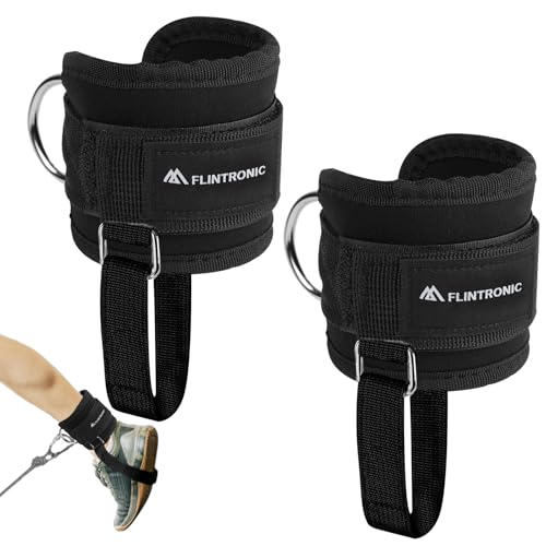 flintronic Fußschlaufen Kabelzug mit Fixseil, Fußmanschetten Kabelzug mit D-Ringen für Männer und Frauen Beinstrecker, Ankle Straps für Fitness Gesäßmuskeln und Beintraining (Schwarz) von flintronic