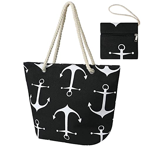 flintronic Große Strandtasche mit Reißverschluss und Innentasche Wasserdicht Strandtasche, Einkaufstasche Shopper für Damen, Schultertasche Einkaufstasche- Schwarz von flintronic