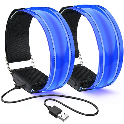 flintronic LED Armband Aufladbar, 2 Stück Reflective LED Leuchtarmband mit USB, Led Armbänder Leuchtband, Sicherheits Licht, Unisex für Nachtlauf, Joggen und Outdoor Sports - Blau von flintronic