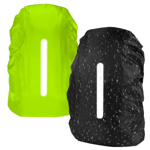 flintronic Regenschutz für Rucksäcke mit Reflexstreifen (40-50L), 2PCS Wasserdichter Rucksack-Regenschutz, Windabweisend Rucksackschutz für Wandern, Camping, Radfahren von flintronic