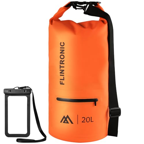 flintronic Wasserdichter Packsack, Wasserdichter Dry Bag, Schwimmender Trockenrucksack Strandtasche, mit Schultergurt und wasserfester Handyhülle für Boot/Kajak/Angeln/Rafting/Schwimmen (Orange, 20L) flintronic Wasserdichter Packsack, Wasserdichter Dry Bag, Schwimmender Trockenrucksack Strandtasche, mit Schultergurt und wasserfester Handyhülle für Boot/Kajak/Angeln/Rafting/Schwimmen (Orange, 20L) von flintronic