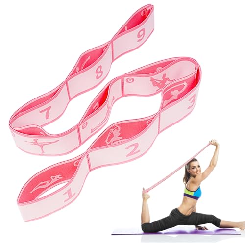 Flintronic Yoga Stretching Strap, Stretching Band mit 9 Schleifen, Yoga Stretch Gurt, Fitness Stretchband, Hochelastischer Gymnastikband, für Pilates, Tanz, Gymnastik, Effektives Dehnung-Rosa von flintronic