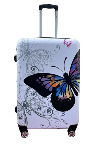 foolonli Butterflykoffer Butter flly Schmetterlingskoffer einzeln 3tlg oder 4tlg mit oder ohne Beautycase Reisekoffer Polycarbonat Hartschalenkoffer Koffer Trolley Design Reisekoffer (L) von foolonli