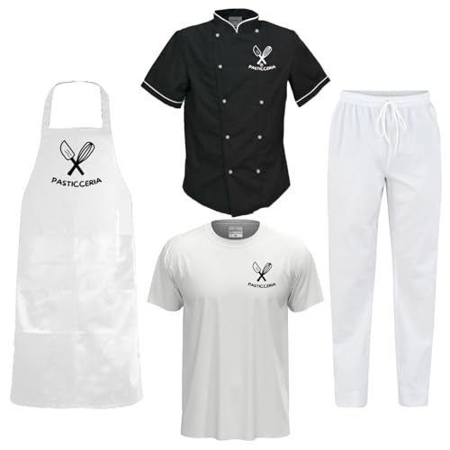 Kit Chef Konditorei Küche Backofen personalisierbar komplett mit Jacke, T-Shirt, Schürze und Hose, hergestellt in Italien von fratelliditalia.org