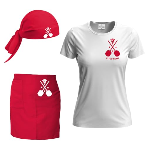 Set für Damen, Küche, Restaurant, Pizzeria mit T-Shirt und kurzer Schürze und Bandana, verschiedene Größen und Farben, hergestellt in Italien von fratelliditalia.org