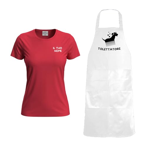 Set für Damen mit T-Shirt in verschiedenen Farben und Größen und Schürze aus wasserdichtem PVC, hergestellt in Italien von fratelliditalia.org