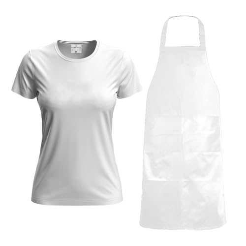 Set für Damen mit T-Shirt in verschiedenen Farben und Größen und Schürze aus wasserdichtem PVC, hergestellt in Italien von fratelliditalia.org