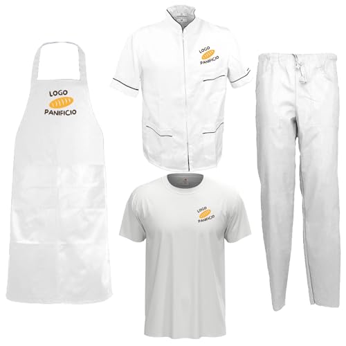 fratelliditalia.org Herren-Set für Bäckerei, Theke oder Ofen mit T-Shirt, Hose und Schürze, personalisierbar mit Logo und Name von fratelliditalia.org