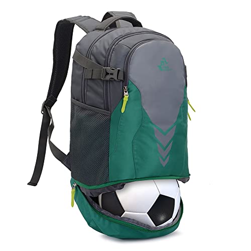 free knight Rucksack mit Bottom Ball Compartment - große Kapazität Sportgeräte Tasche für Jugend Jungen Mädchen Fit Basketball Volleyball Fußball Soccer Ball (Grün) von free knight