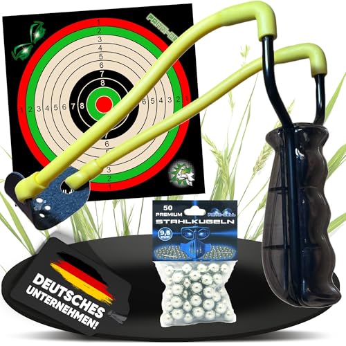 Fritz-Cell Profi Weitschuss Zwille Steinschleuder schwarz mit verstecktem Magazin Sport Outdoor Slingshot mit Stahlkugeln 9mm, Zielscheiben Fritz-Cell Profi Weitschuss Zwille Steinschleuder schwarz mit verstecktem Magazin Sport Outdoor Slingshot mit Stahlkugeln 9mm, Zielscheiben von fritz-cell