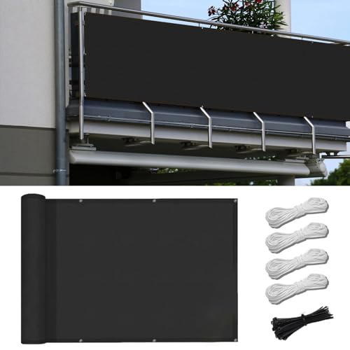 fvmkiuyhn Balkon-Sichtschutz, Zaunabdeckung, robuste Netz-Windschutzscheibenabdeckung, Dickes Polyester-Gartensegel, Markise mit Seilen, geeignet für Terrasse, Außenbereich, Black,2x3.5M von fvmkiuyhn