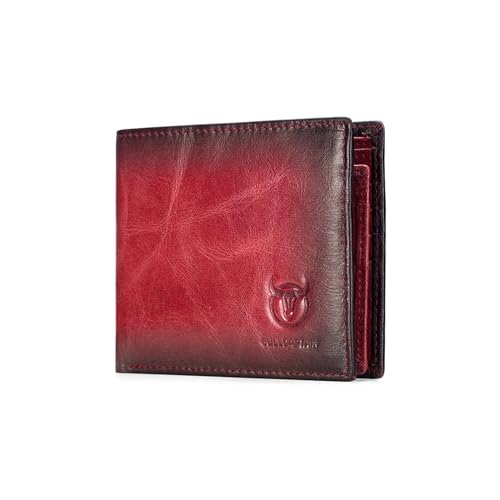 fvmkiuyhn Double Fold Men's Wallet with Coin Compartment Zip Wallet 7Card Slots Wallet with Gift Box, Schlanke Geldbörselässige, Trendige Aus Rindsleder, Red von fvmkiuyhn