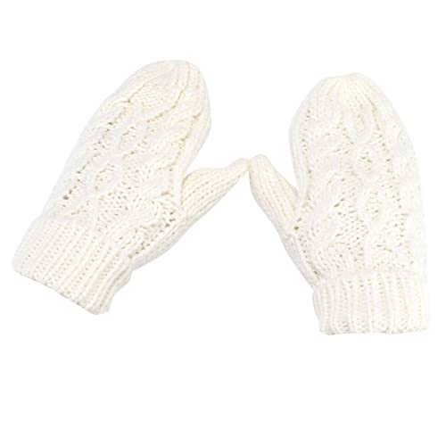 Damen Wärmer verdicken gestrickte Finger Thermal Skihandschuhe Fäustlinge Paar Handschuhe (White, One Size) von generic