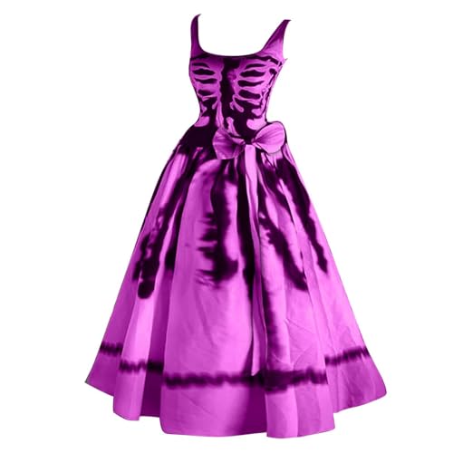 Halloween Kostüm Damen, A Linien Kleid V Ausschnitt Lang Skelett Gruselig Cocktailkleid Festlich Trägerkleid Erwachsene Kostume Halloweenkleid Partykleid Gruseliges Halloweenkostüm von generic