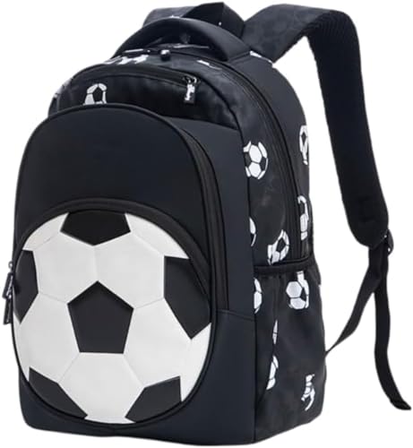 Schwarz Grundschüler 1-3 Klasse Fußball Rucksäcke Weiß,Große Kapazität Schulranzen, Wasserdichter Leichter Rucksack Für Jungen (Weiß,29x19x40 cm) von generic