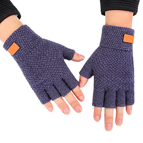 Warme Halbfinger-Strickhandschuhe für Erwachsene, verdickte -Handschuhe mit offenem Finger für den Radsport Armstulpen (Navy, One Size) von generic