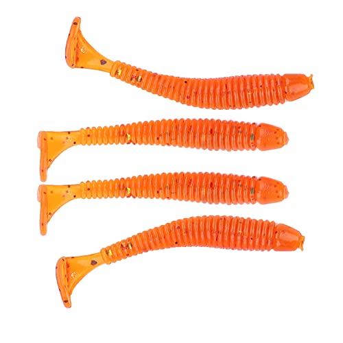 Weiche Kunststoff-Angelköder, T-Schwanz, Wurmköder, Fischzubehör, Fluoreszierende Madenwurmköder, Fischzubehör, 50 Stück, 5 cm (Orange) von generic