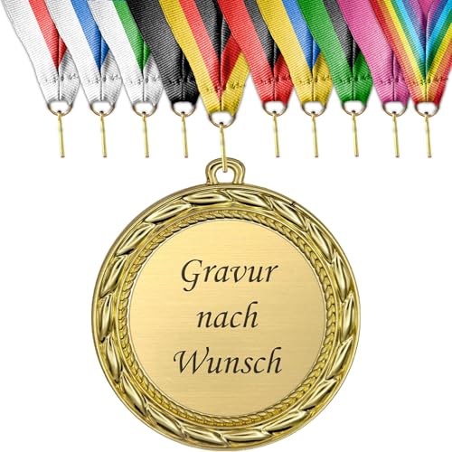pokal-fabrik.de - 10er Set Medaillen mit Gravur Wunschtext in gold - personalisierter Orden aus hochwertigem Metall - Goldmedaille & Bandfarbe nach Wahl - Medaillen für Kinder & Erwachsene pokal-fabrik.de - 10er Set Medaillen mit Gravur Wunschtext in gold - personalisierter Orden aus hochwertigem Metall - Goldmedaille & Bandfarbe nach Wahl - Medaillen für Kinder & Erwachsene von geschenke-fabrik.de