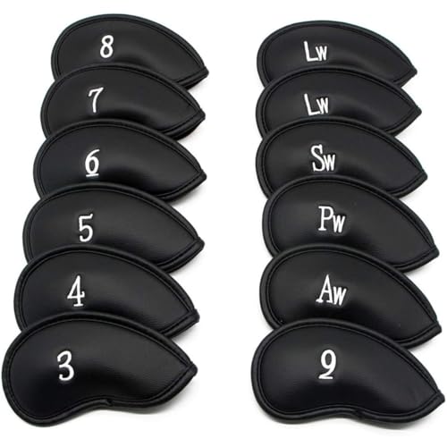 12pcs Golf Iron Head Covers - Dicke Synthetic Leder Golf Club Headcover Set Fit All Brands (Black) Golf Club Head Covers von ggtuyt