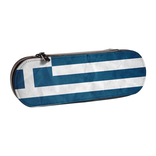 gikdlgog Federmäppchen aus Leder mit griechischer Flagge, Make-up-Tasche, vielseitige Ledertasche für Damen und Herren von gikdlgog