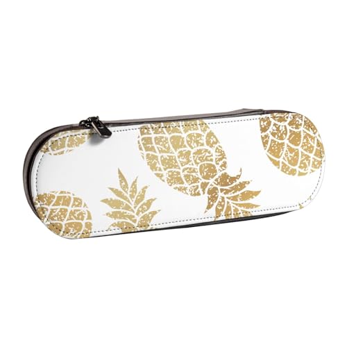 gikdlgog Leder-Federmäppchen mit goldenem Ananas-Hintergrund, Make-up-Tasche, vielseitige Ledertasche für Damen und Herren von gikdlgog