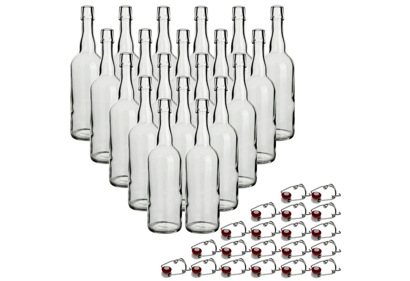 gouveo Trinkflasche Glasflaschen 750 ml Rondo mit Bügelverschluss rot - Bügel-Flasche, 20er Set von gouveo