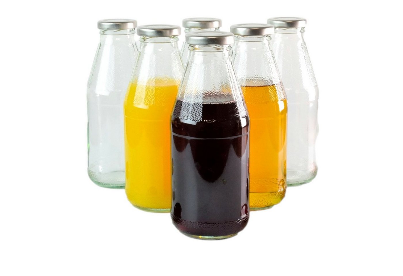 gouveo Trinkflasche Saftflaschen 500 ml mit Schraub-Deckel - Kleine Flasche 0,5 l, 6er Set, silberfarben von gouveo