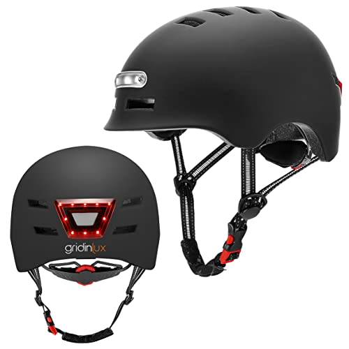 gridinlux® Safe & Go Helm schwarz Größe L | Front- und Rücklicht | Fahrrad und Elektroroller | urbane Mobilität | Unisex | CE- und RoHS-zertifiziert von gridinlux