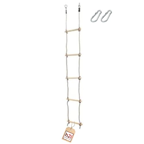 h2i Strickleiter für Kinder | Kletterleiter mit 5 Holzsprossen | Hängeleiter aus Holz | Seilleiter inkl. Karabiner | Outdoor Kletterspielzeug | Höhe 180 cm h2i Strickleiter für Kinder | Kletterleiter mit 5 Holzsprossen | Hängeleiter aus Holz | Seilleiter inkl. Karabiner | Outdoor Kletterspielzeug | Höhe 180 cm von h2i