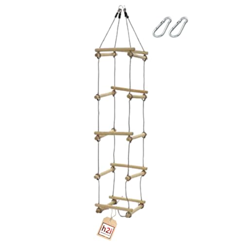 h2i Strickleiter für Kinder | Kletterleiter mit 5 Holzsprossen | 4-seitige Hängeleiter aus Holz | Seilleiter inkl. Karabiner | Outdoor Kletterspielzeug h2i Strickleiter für Kinder | Kletterleiter mit 5 Holzsprossen | 4-seitige Hängeleiter aus Holz | Seilleiter inkl. Karabiner | Outdoor Kletterspielzeug von h2i