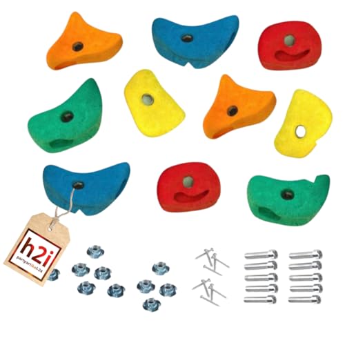 h2i Klettergriffe Kinder & Erwachsene | Klettersteine inkl. Befestigungsmaterial | bunte Bouldergriffe für Spielturm & Kletterwand | Kletterwand Griffe für Indoor & Outdoor | 10 Stück (mittel) von h2i