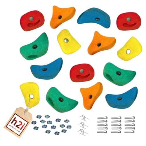 h2i Klettergriffe Kinder & Erwachsene | Klettersteine inkl. Befestigungsmaterial | bunte Bouldergriffe für Spielturm & Kletterwand | Kletterwand Griffe für Indoor & Outdoor | 15 Stück (mittel) von h2i