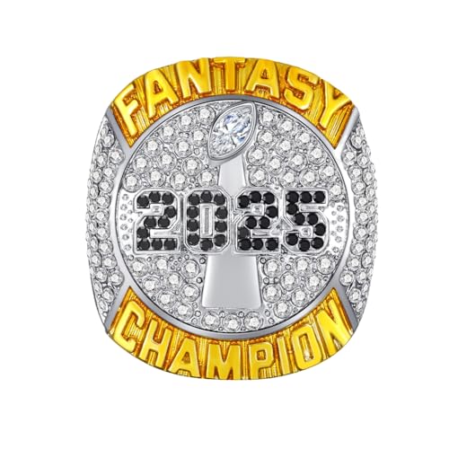 haobook Fantasy Football Championship Ring 2025 mit Holzkisten FFL-Meisterschaftsringe Rugby League-Souvenir-Vitrinen Schaukästen Ornamente Geschenke für Fans und Freunde,9# von haobook