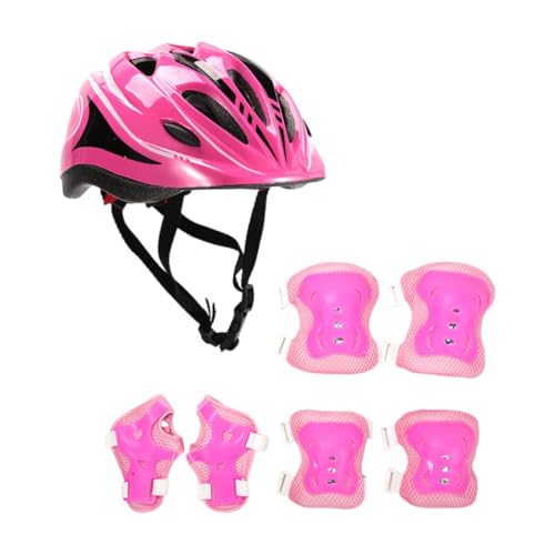 harayaa 7 Teile/Satz Kinder Fahrradhelm Teenager Skateboard Helm Atmungsaktive Schutzhelm Kit, Rosa von harayaa