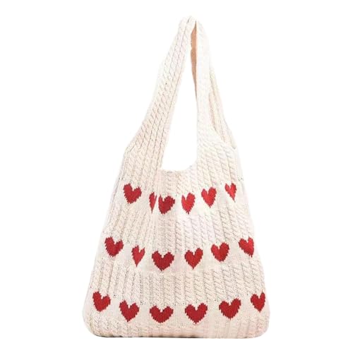 harayaa Gestrickte Tragetasche für Damen, Schultertasche, Tasche mit offenem Griff Oben, strickende Hobo-Tasche, gehäkelte Taschen, Handtasche für Arbeit, Beige von harayaa