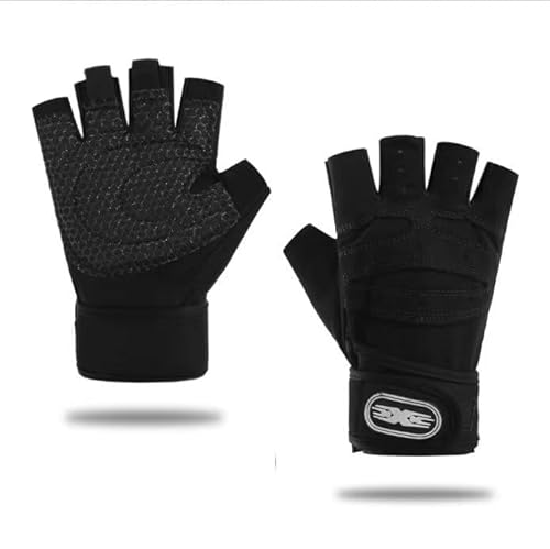 Radfahren Outdoor Fitness Herren und Damen Anti-Rutsch-Armband Langhantel Radfahren Sportausrüstung Halbfinger-Handschuhe Training Herren und Damen Erwachsene (Schwarz, M) von hardinox