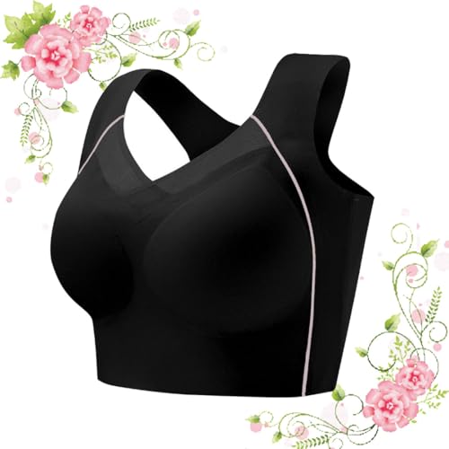 heofonm Full Cup Pads Large Size Breathable Bras for Ladys Women, Push up Posture Correction Bra (Black,L) von heofonm