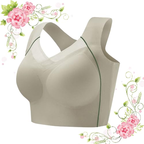 heofonm Full Cup Pads Large Size Breathable Bras for Ladys Women, Push up Posture Correction Bra (Green,2XL) von heofonm