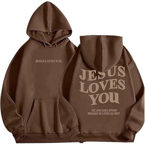 heofonm Jesus Loves You Hoodie Christian Faith Over Fear Hoodies, 2024 Jesus Loves You Sweatshirt for Women (Coffee,S) von heofonm