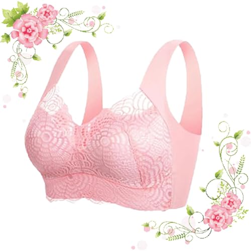 heofonm Lunaah Bra, Lunaah Anti-Saggy Breasts Bra, Daily Comfort Extra Elastic Wireless Support Push up Lace Bra (Pink,4XL) von heofonm