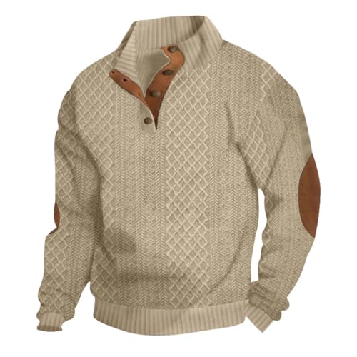 heofonm Whitecloths Life Clothing Men, Substantial Men's Vintage Knit Print Stand Collar Button Sweatshirt (Khaki,XL) von heofonm