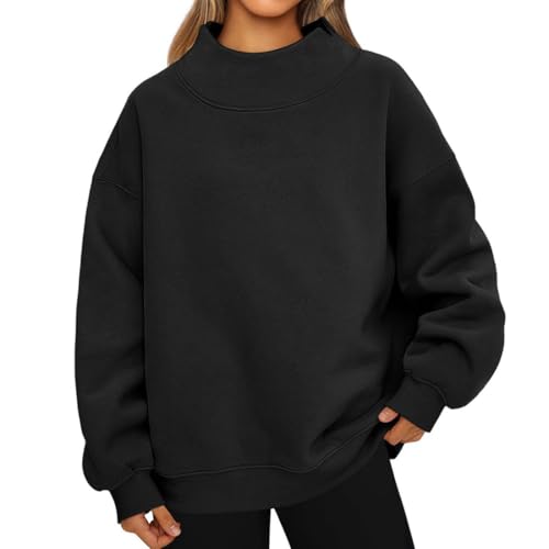 heofonm Women's Oversized Mock Neck Sweatshirt, High Neck Tops for Women, Long Sleeve Turtleneck Pullover Sweatshirt (Black,S) von heofonm